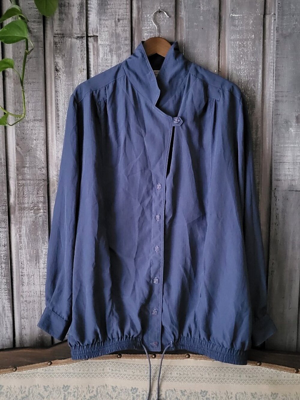 Vintage  90s Farini Slate Blue Asymmetric Mock Neck Windbreaker Jacket Sz 13/14
